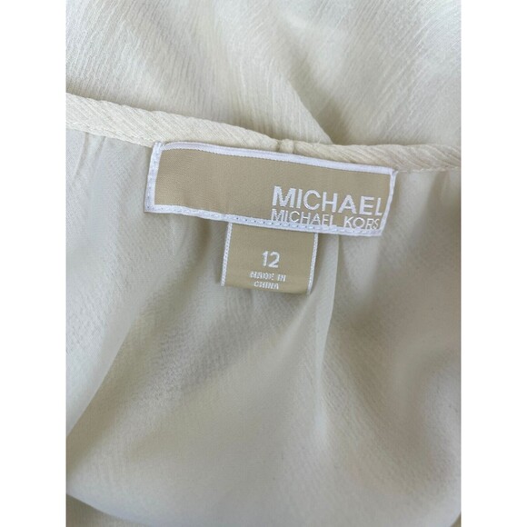 Michael Kors Ivory Crepe Silk Blend Handerkerchief Boho Cami with Beads Size 12 - Picture 6 of 11